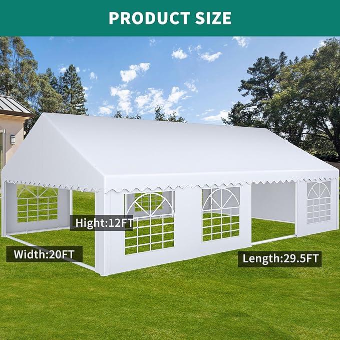 YITAHOME 20x30FT Heavy Duty Party PVC White Tent Wedding Event Shelters Upgraded Galvanized Ripple Canopy with Large Roof Removable Sidewalls & 3 Storage Bags 600D Oxford Commercial