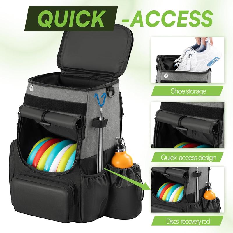 Disc Golf Bag-Heavy Duty 600D Polyester Disc Golf Bag with Insulated Cooler-Disc Golf Backpack with 26+ Discs Capacity and multiple pockets-Lightweight and Durable