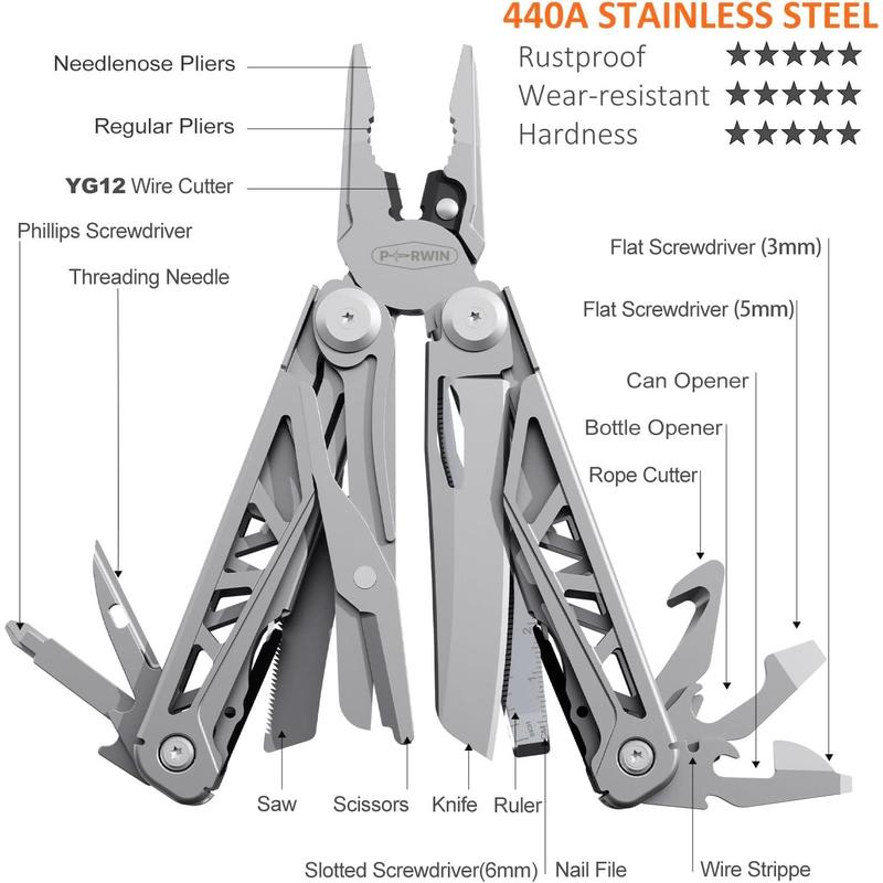 Multitool, 17in1 Stainless Steel Pliers with SelfLocking, Pocket Knife, Nylon Sheath, Professional (), Camping and Hunting,,