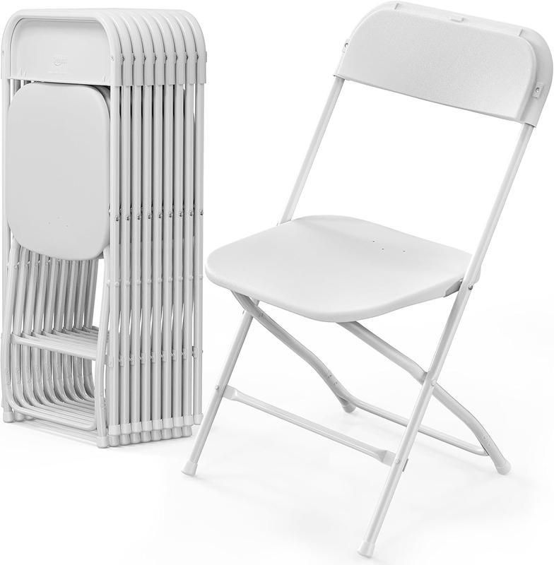 4 6 10 Pack White Black Plastic Folding ChairIndoor Outdoor Portable Stackable CommercialSeat with Steel Frame 350lb. Capacity for EventsOffice Wedding Party Picnic Kitchen Dining