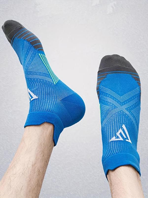 Men's Striped & Patchwork Print Athletic Ankle Socks, Breathable Comfortable Sports Socks for Running Jogging, Athletic Socks for Men