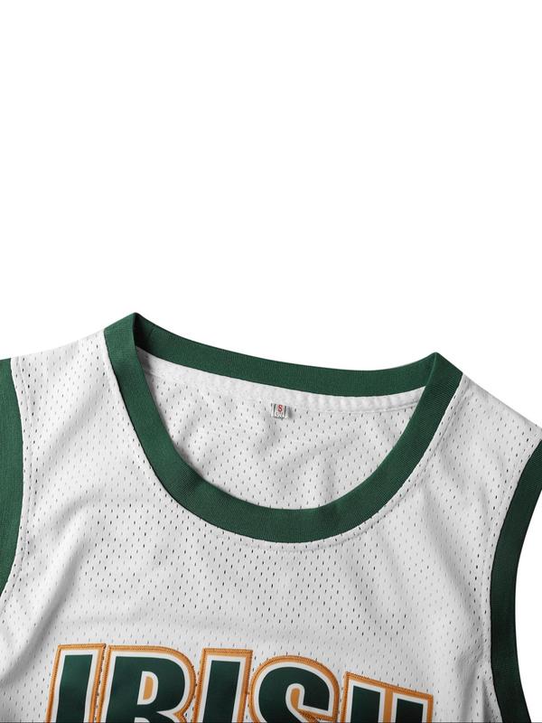 Men's Letter & Number Embroidery Contrast Binding Basketball Jersey, Loose Casual Breathable Basketball Vest, Men's Basketball Jersey for Sports Training