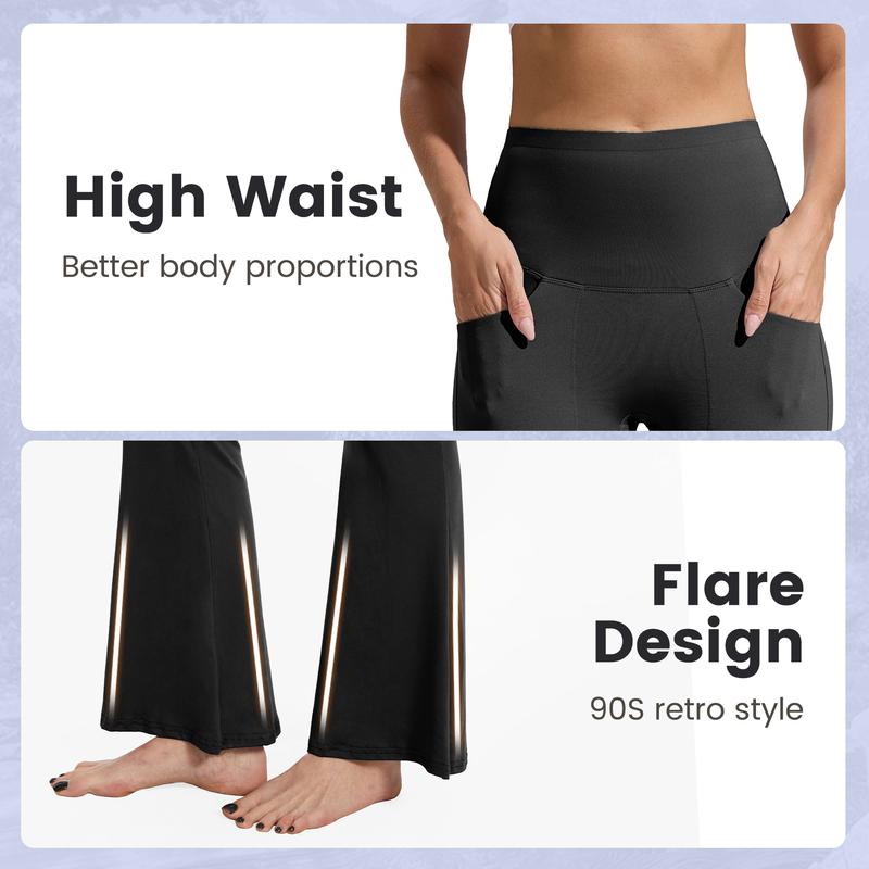 Viconow Flare Leggings for Women with Pockets - Tummy Control High Waist Bike Pants for Gym Workout Athletic Running Yoga