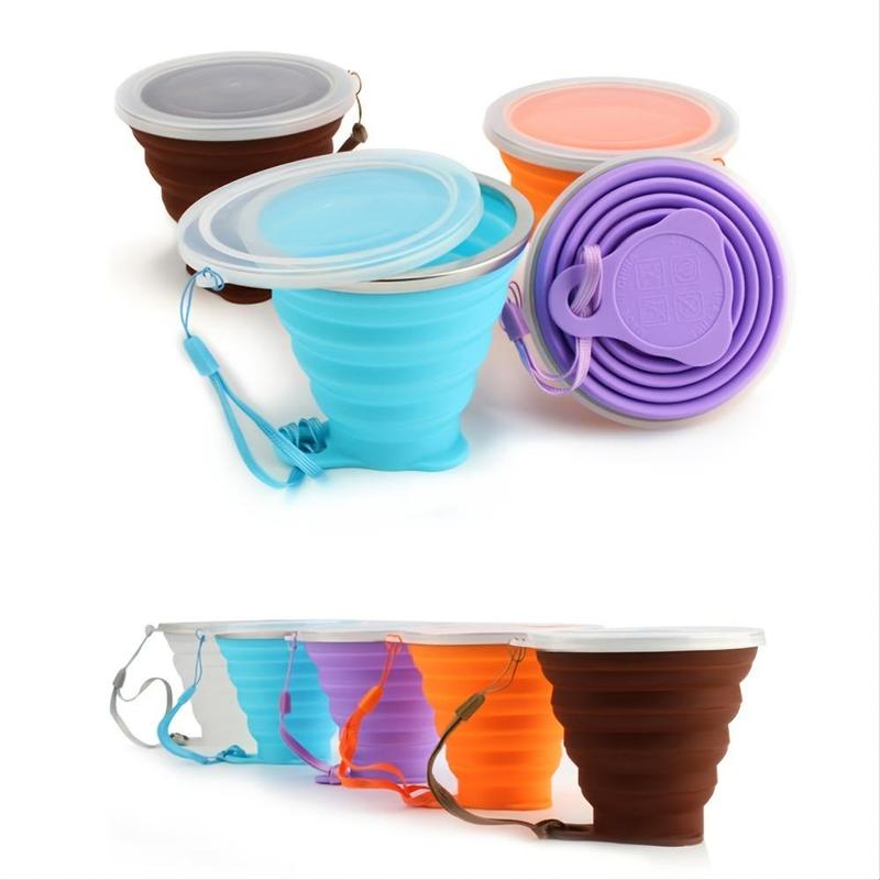 Foldable Silicone Travel Cup, 1 Count Portable Reusable Water Cup with Lid, Drinking Cup for Camping, Hiking and Outdoor Activities