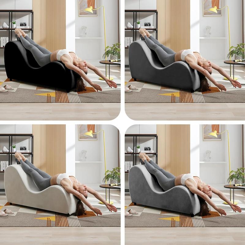 Mjkone Velvet Yoga Chair, Modern Curved Chaise Lounge for Stretching Exercising Relaxation,Dark Grey