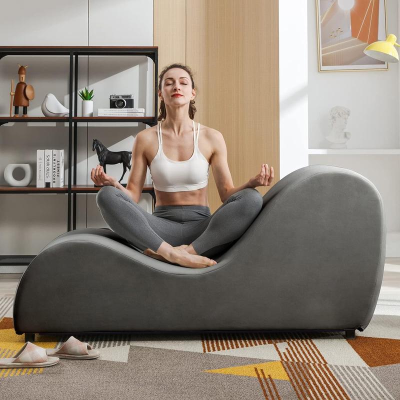 Mjkone Velvet Yoga Chair, Modern Curved Chaise Lounge for Stretching Exercising Relaxation,Dark Grey