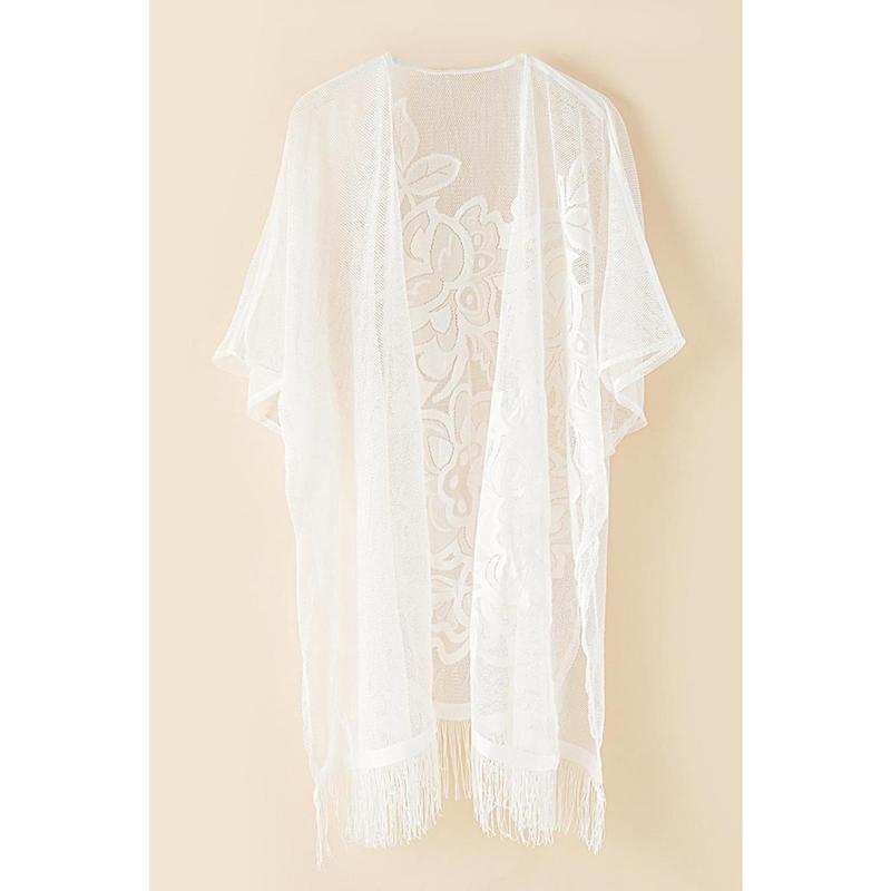 Cali Chic Women's Swimsuit Cover-Up with Frills, See-Through Mesh Beach Dress for S-L Sizes