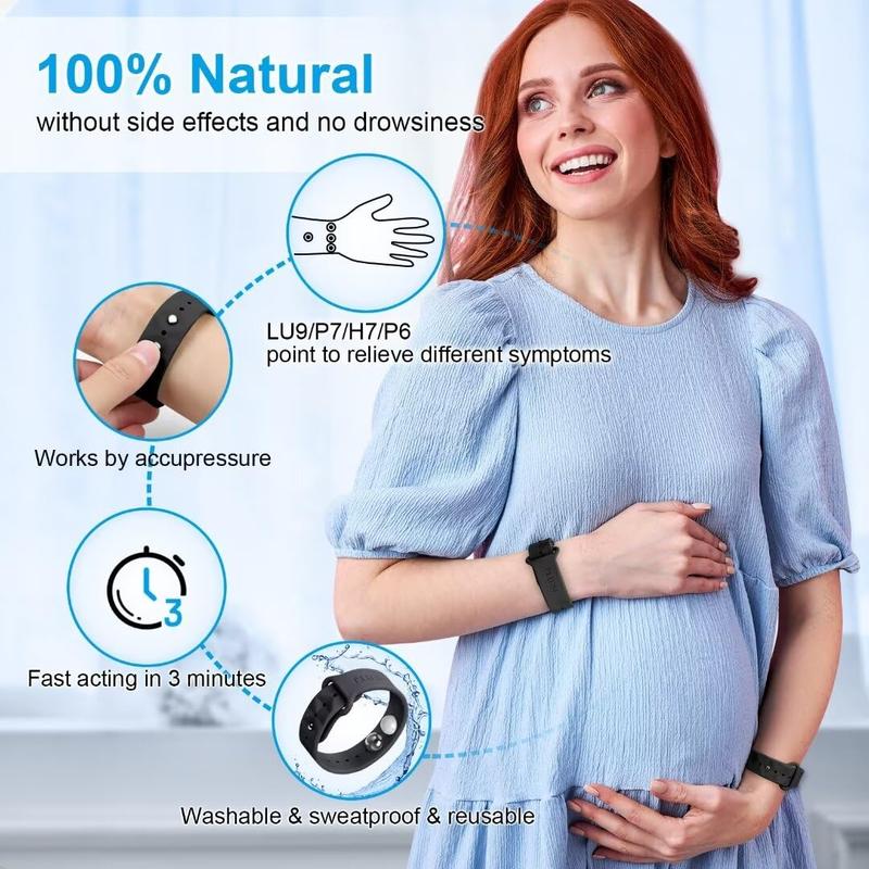 Morning Sickness Relief Wristbands Motion Sickness Bands for Adults Sea Sickness Wristbands for Cruise Travel Nausea Relief of Headaches, Insomnia, Anxiety and Queasinesss-Black