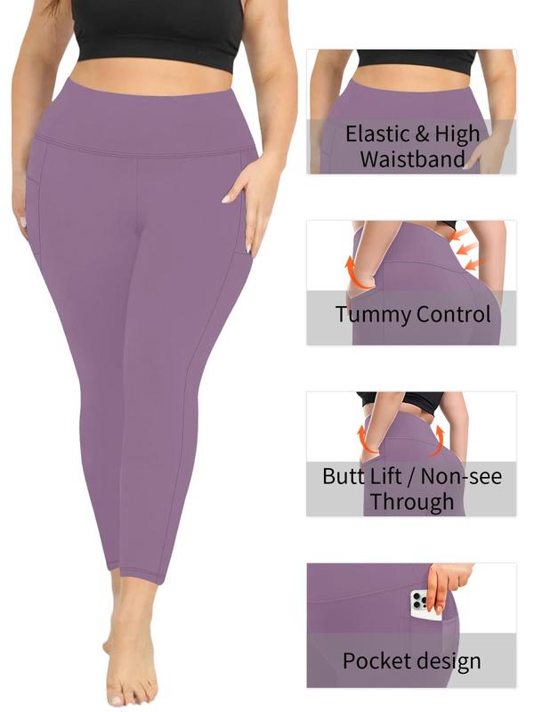 Solid Pocket High Waist Seamless Leggings, Comfy High Stretch Yoga Pants for Women, Summer Outfits, Women's Legging Outfits, Please Purchase One Size Smaller