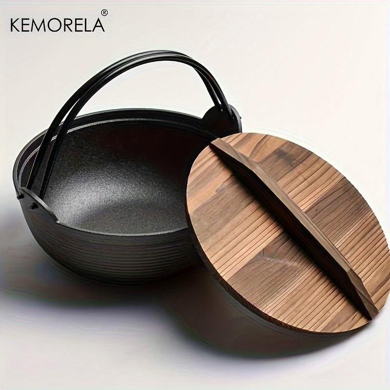 Outdoor Camping Cast Iron Cookware, 1 Set Thickened Non-stick Cast Iron Pot with Wooden Lid, Multifunctional Pot for Frying & Cooking