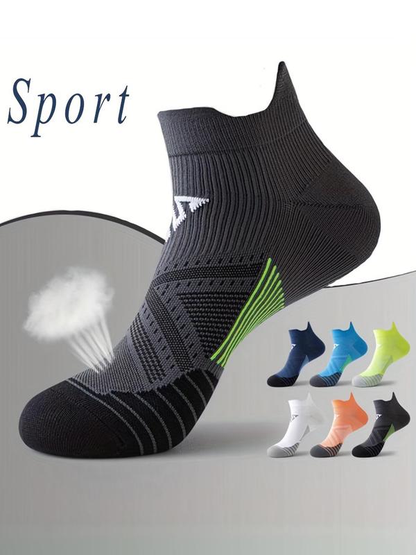 Men's Striped & Patchwork Print Athletic Ankle Socks, Breathable Comfortable Sports Socks for Running Jogging, Athletic Socks for Men