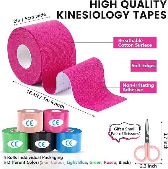 5 Rolls Waterproof Kinesiology Tape,   Cotton Athletic Tape,  Sports Tape,