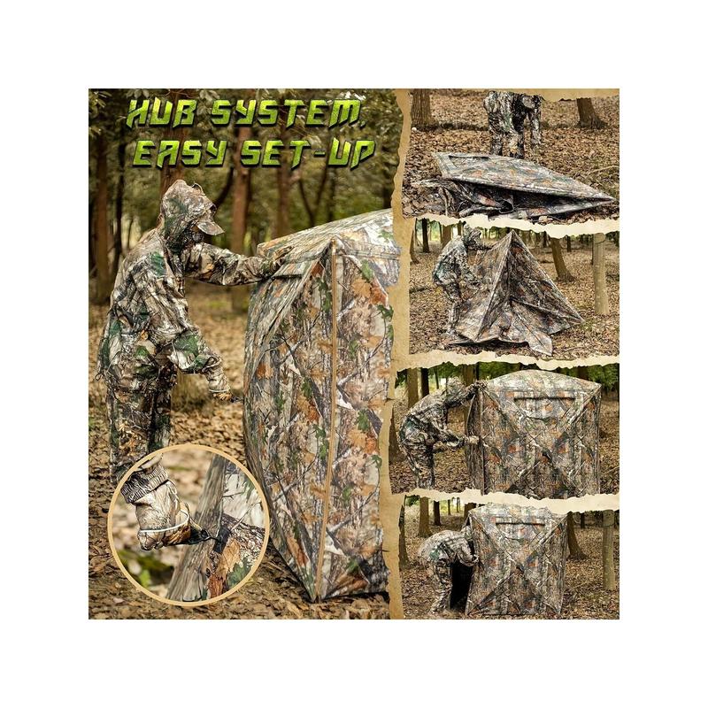 Hunting Blind, Ground Blinds For Deer Hunting 2-3 Person, 270 Degree See Through Pop Up Blind For Deer And Turkey Hunting