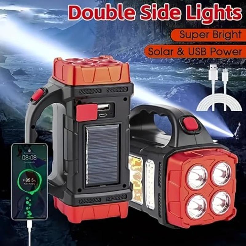 Portable Solar USB LED Light, 1 Count Rechargeable Waterproof Flashlight, Multifunctional Outdoor Camping Lighting, Suitable for Camping, Hiking and Fishing