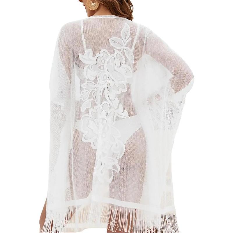 Cali Chic Women's Swimsuit Cover-Up with Frills, See-Through Mesh Beach Dress for S-L Sizes