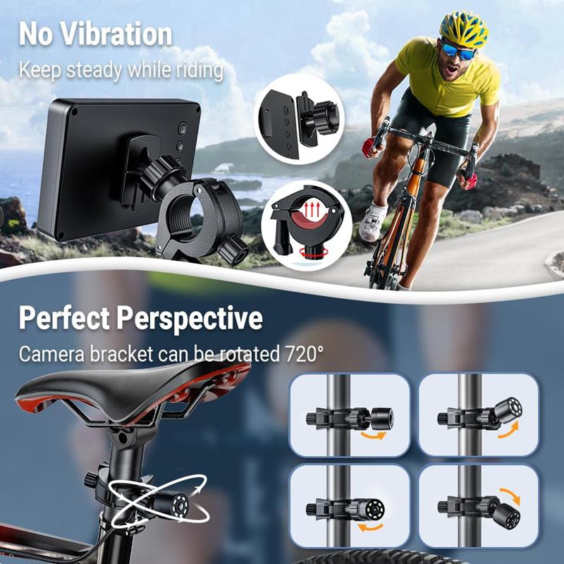 Bike camera, Handlebar Bicycle Rear View camera with 4.3'' HD Night Vision Function, 145° Wide Angle View, Adjustable Rotatable Bracket, Compatible with Bicycle, Mountain, Road Bike