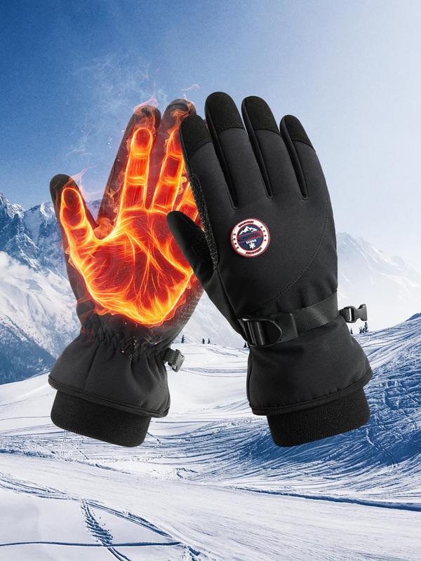 Men's Solid Color Touch Screen Thermal Lined Gloves, Windproof & Waterproof Non-slip Full Finger Gloves, Warm Gloves for Outdoor Cycling Skiing