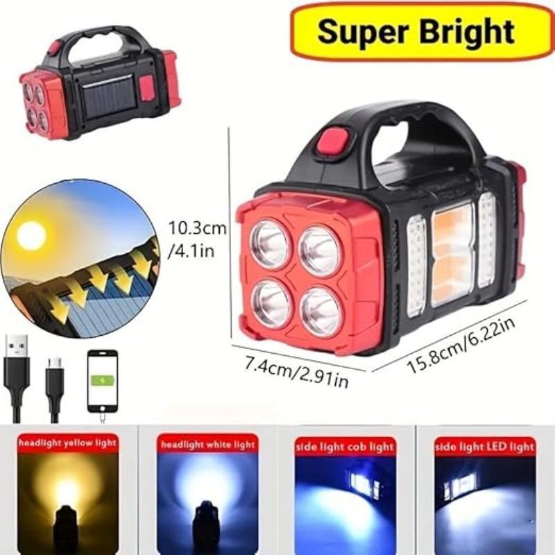 Portable Solar USB LED Light, 1 Count Rechargeable Waterproof Flashlight, Multifunctional Outdoor Camping Lighting, Suitable for Camping, Hiking and Fishing