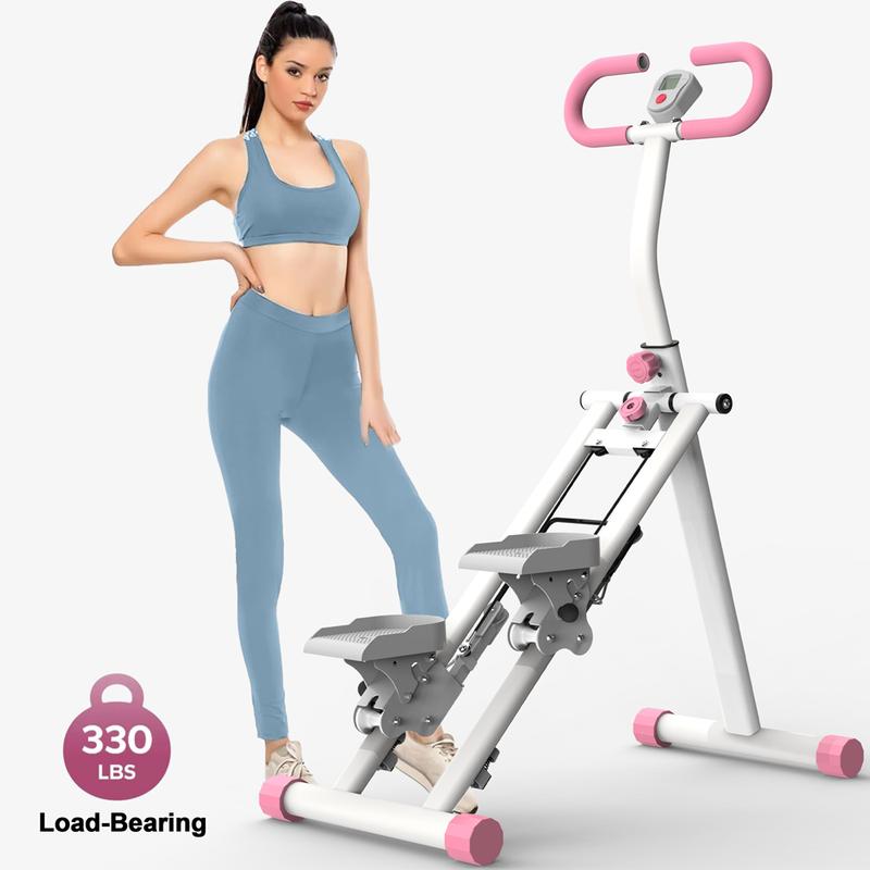 330lbs Stair Stepper Climber Machine with Handlebar - Upgrade Vertical Climber Workout Machine for Full-Body Exercise Climber Fitness Equipment with Stable Frame Adjustable Handlebar-Pink