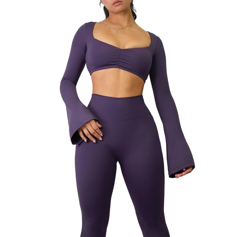 City Girl Flared Long Sleeve Sports Top (Deep Purple)