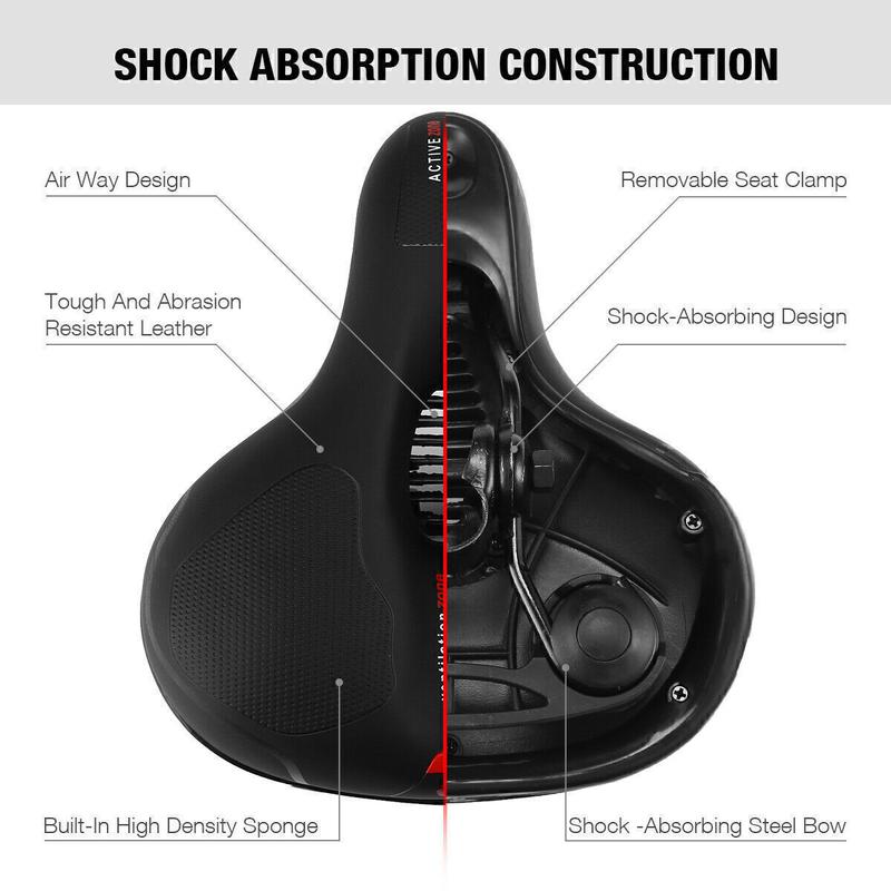 Mountain Bike Bicycle Seat Saddle Replacement, Wide Big Bum Gel Sporty School City Bike Pad Saddle Air Cushion Breathable Spring Design Protection