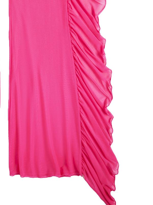 Women's Solid Sheer Ruffle Trim High Waist Cover Up Pants, Casual Comfy High Stretch Cover Up Pants for Beach Holiday Vacation,  Bathing Suit Cover Up, Ladies Summer Clothes