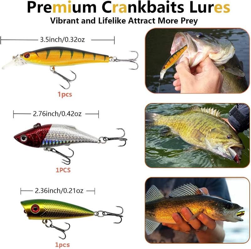 Fishing Lures Kit Set, Baits Tackle Including Crankbaits, Topwater Lures, Spinnerbaits, Worms, Jigs, Hooks, Tackle Box and More Fishing Gear Lures