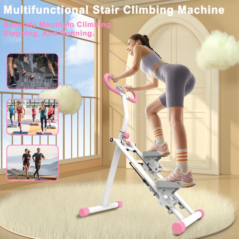 330lbs Stair Stepper Climber Machine with Handlebar - Upgrade Vertical Climber Workout Machine for Full-Body Exercise Climber Fitness Equipment with Stable Frame Adjustable Handlebar-Pink