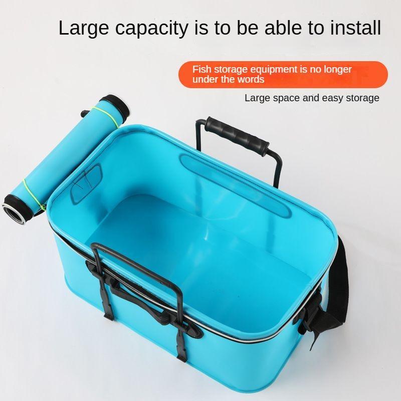 Foldable Fishing Bucket, Portable Large Capacity Fishing Box with Shoulder Strap, Outdoor Fishing Tool, Fishing Accessories