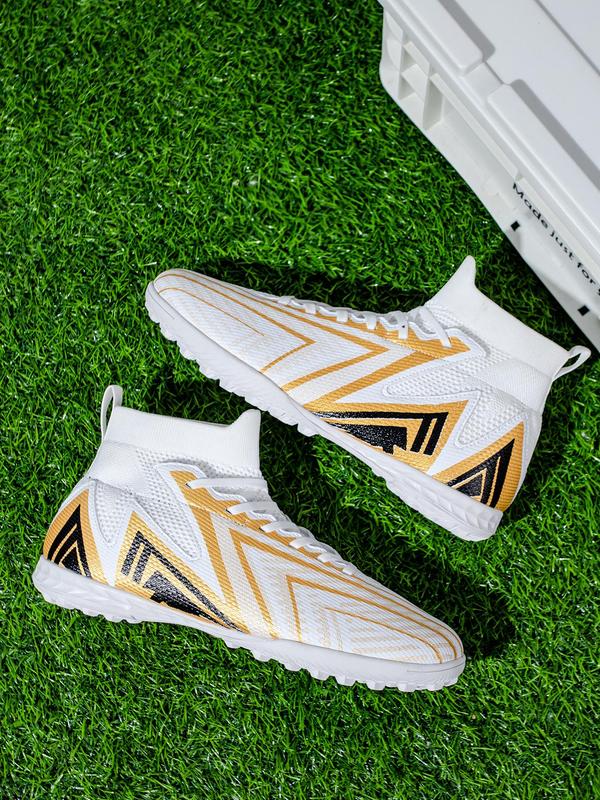 Men's 1 Pair Colorblock Lace Up Soccer Shoes, Sporty Comfy Breathable High Top Football Shoes for Training Match Practice, Men Shoes