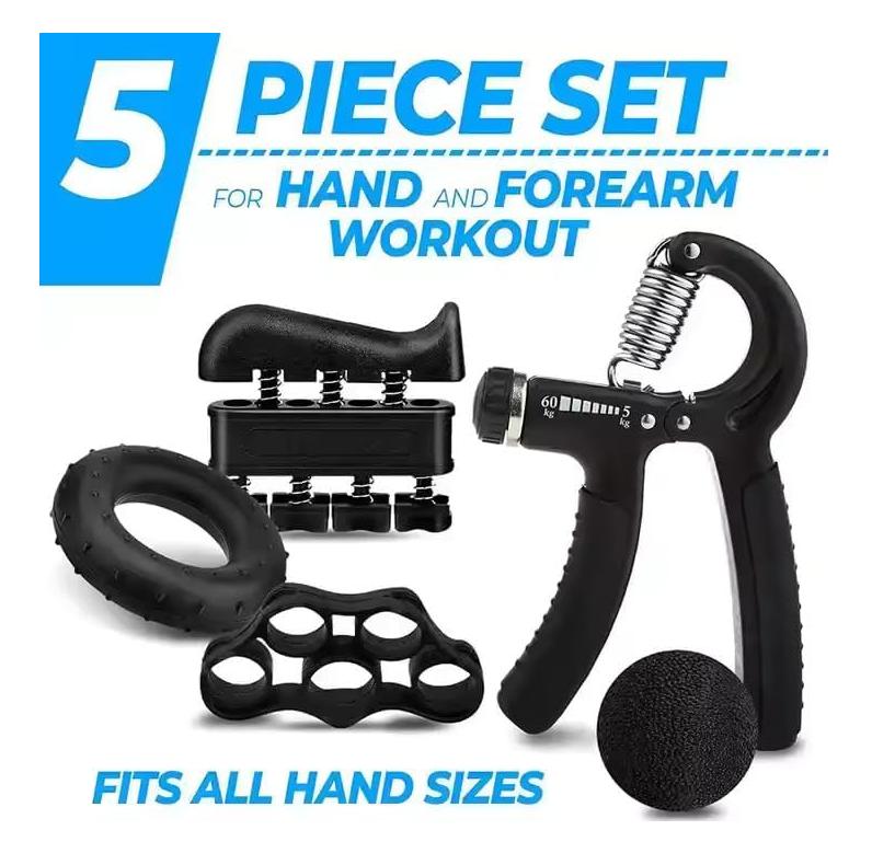 Hand Grip Strengthener Exercise Kit with 5 Counts, Hand Exerciser for Men Women, Power Hand Grip Trainer, Finger Stretcher, Grip Ring, Stress Relief Ball