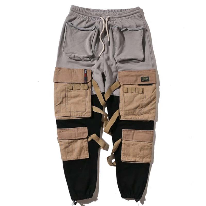 Niepce Unisex Patchwork Streetwear Jogger Pants Beige Black Urban Cargo Sweatpants