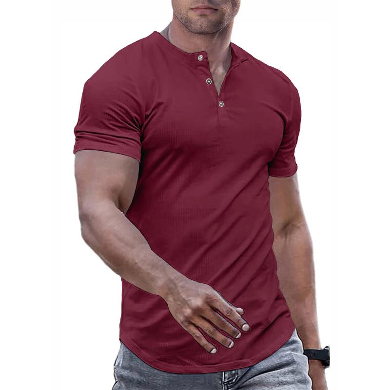 TUREFACE Mens Muscle Slim Henley Shirts Crewneck Longline T-Shirt Gym Workout Athletic Shirt Tees with Button