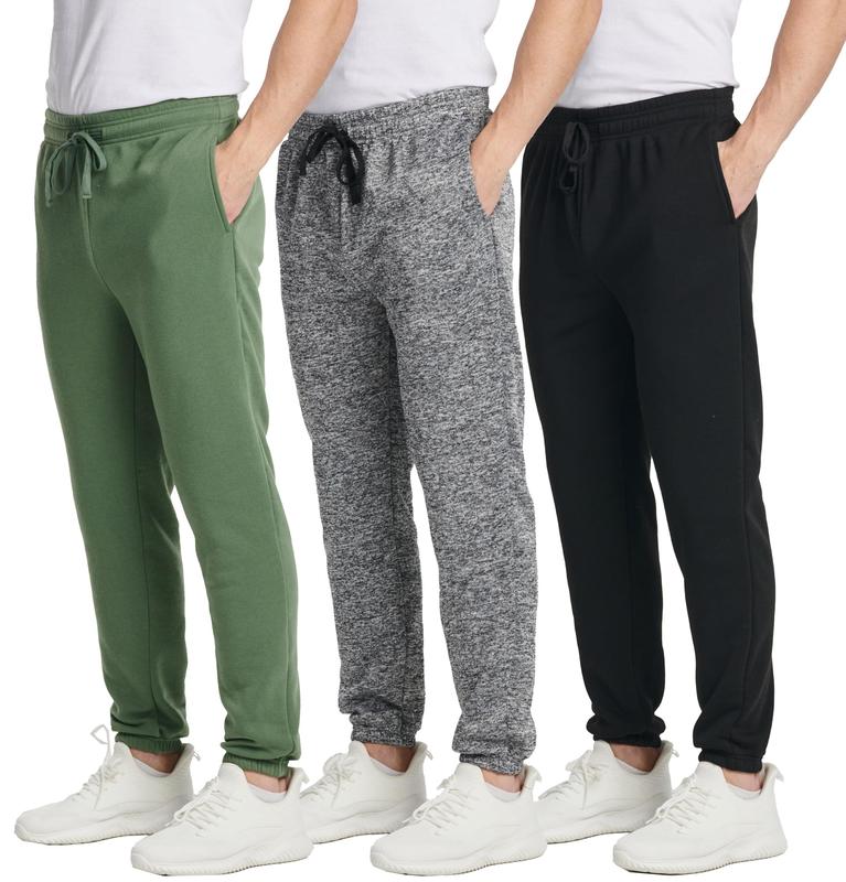 Real Essentials 3 Pack: Men's Fleece Elastic Bottom Jogger Sweatpants with Pockets (Available in Big & Tall)