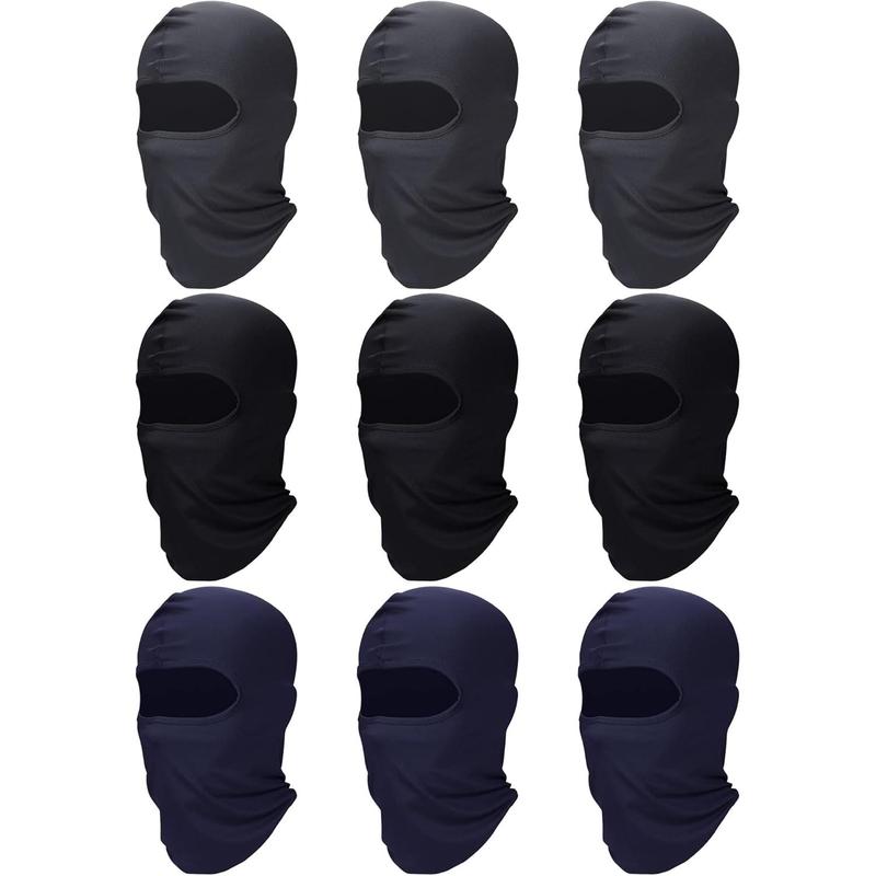 9 count Balaclava Full Face Mask UV Sun Protection Face Cover Summer Cooling Neck Gaiter Breathable Windproof Hood (Black, Gray, Navy Blue), One Size