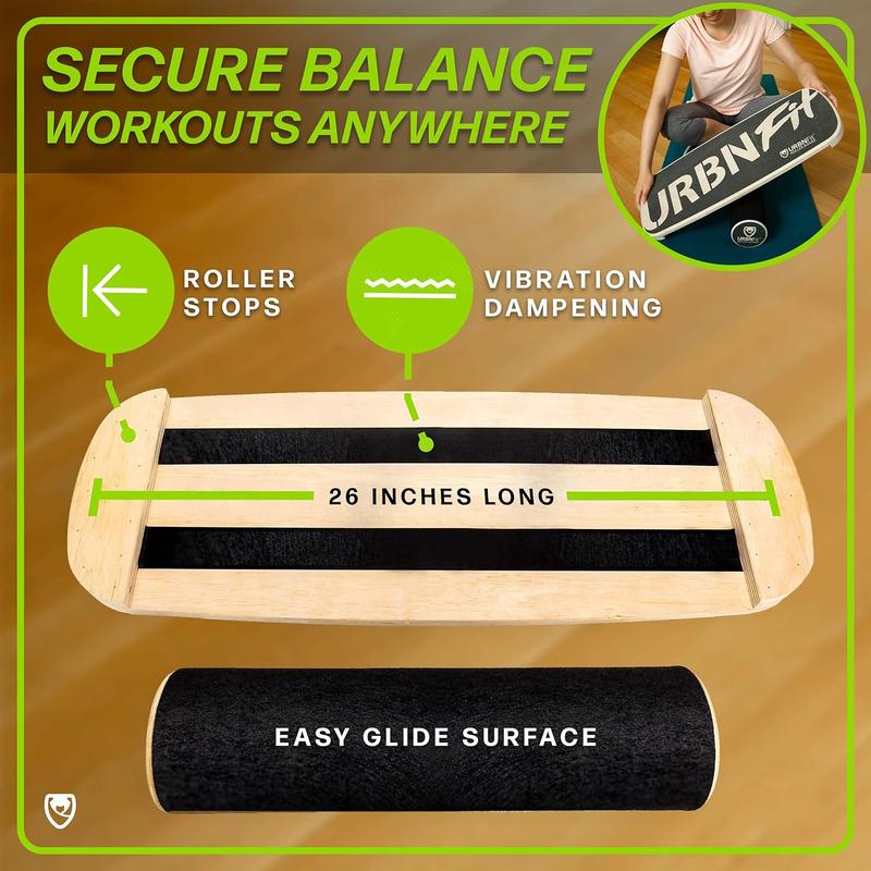 URBNFit Wooden Balance Board Trainer - Wobble Board for Skateboard, Hockey, Snowboard & Surf Training - Balancing Board w Workout Guide to Exercise and Build Core Stability