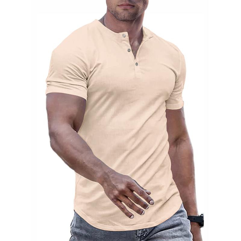 TUREFACE Mens Muscle Slim Henley Shirts Crewneck Longline T-Shirt Gym Workout Athletic Shirt Tees with Button