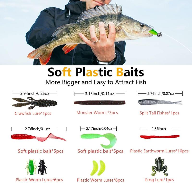 Fishing Lures Kit Set, Baits Tackle Including Crankbaits, Topwater Lures, Spinnerbaits, Worms, Jigs, Hooks, Tackle Box and More Fishing Gear Lures