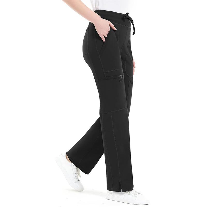 Idtswch Yoga Scrub Pants Women Mid Rise Yoga Work Pants- Five Pocket Cargo Scrub Pant