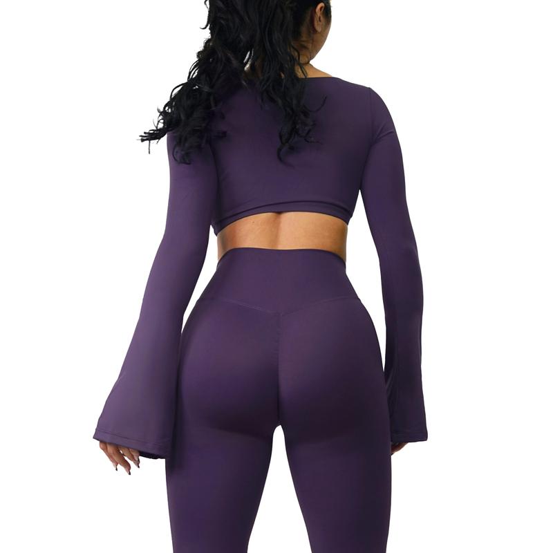 City Girl Flared Long Sleeve Sports Top (Deep Purple)