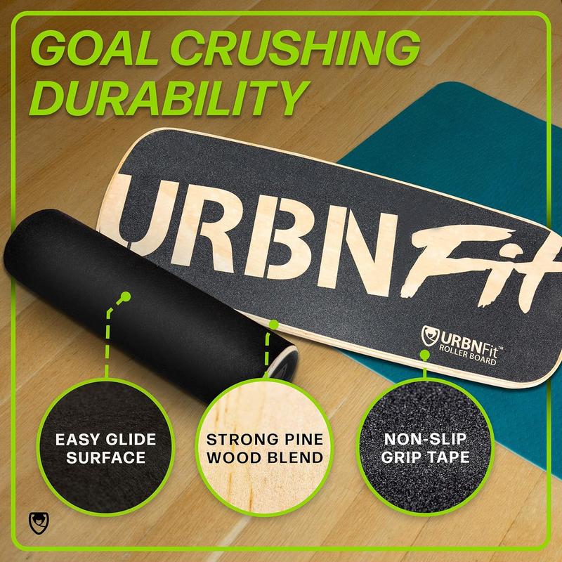 URBNFit Wooden Balance Board Trainer - Wobble Board for Skateboard, Hockey, Snowboard & Surf Training - Balancing Board w Workout Guide to Exercise and Build Core Stability