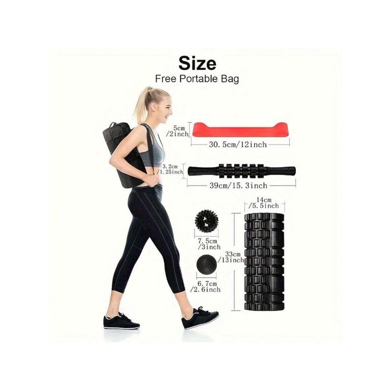 6-Piece Muscle Training Set – Includes Yoga Stick, Massage And Therapy Balls, Stretching Bands, Foam Roller With Carrying Case – The Ultimate Pilates, Yoga, And Post-Workout Recovery Tool