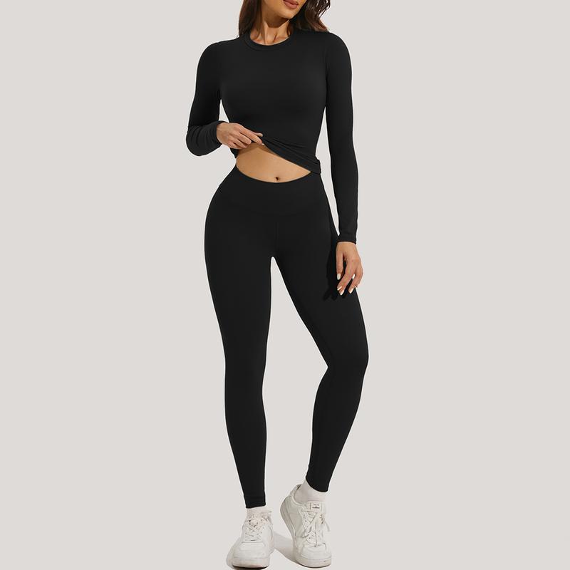 Women's Breathable Nylon Short Sleeve Crop Top and Skinny Leggings Tracksuit Set for Yoga Gymwear Workout in All Seasons