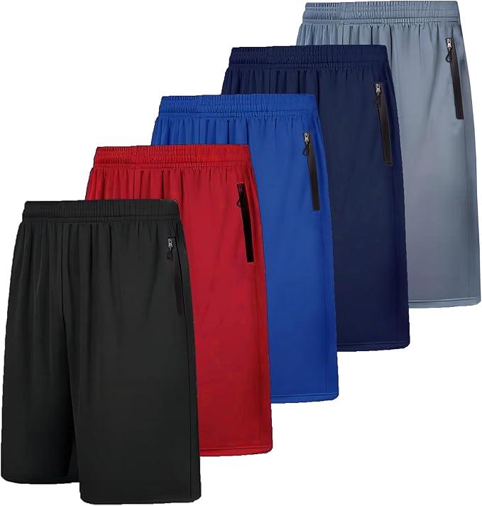 RPOVIG 5-Pack Men's Workout Shorts Sets 5 Pack with Zippered Pockets Basketball Gym Activewear Athletic Mesh Shorts