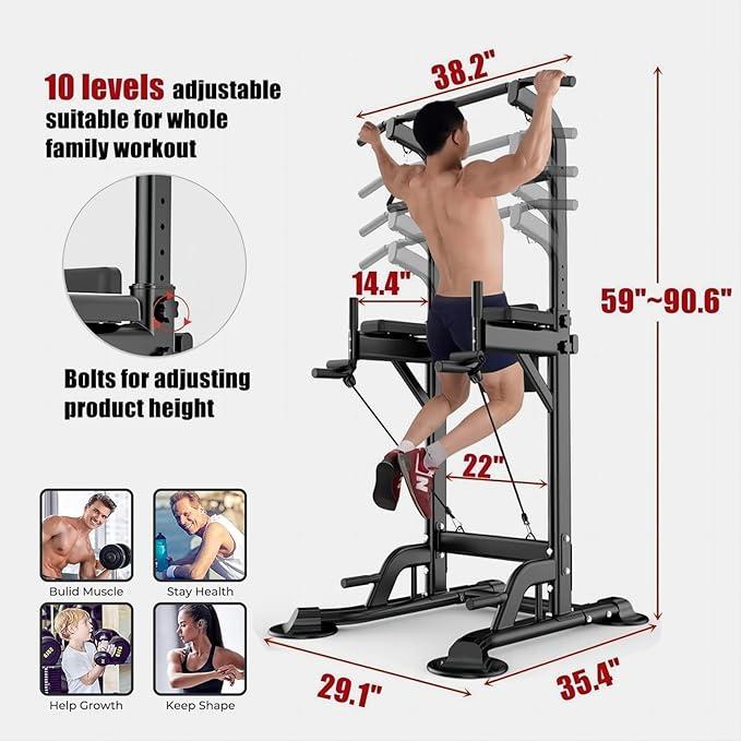 Pull Up Bar for Home Gym, Multi Functional Pull Up Bar Stand Dip Bar Station, Adjustable Height Workout Dip Station Strength Training Fitness Equipment