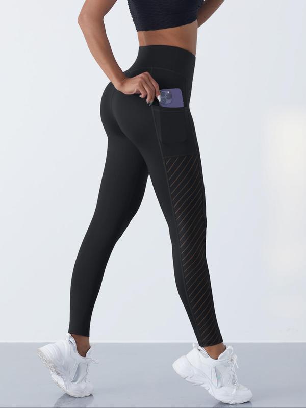 Women's Plain High Waist Pocket Sports Leggings, High Stretch Breathable Skinny Pants, Ladies Sportswear Bottoms for Gym Yoga Fitness Running Cycling, Women Workout Clothes, Fall Outfits 2024