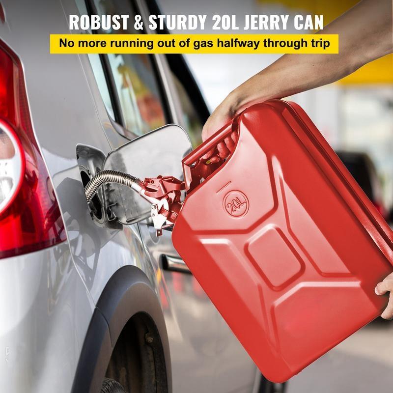 Fuel Can, 5.3 Gallon   20 L Portable Jerry Gas Can with Flexible Spout System, Rustproof ＆ Heat-resistant Steel Fuel Tank for Cars Trucks Equipment, Red， Authentic NATO Jerry Can and Spout System