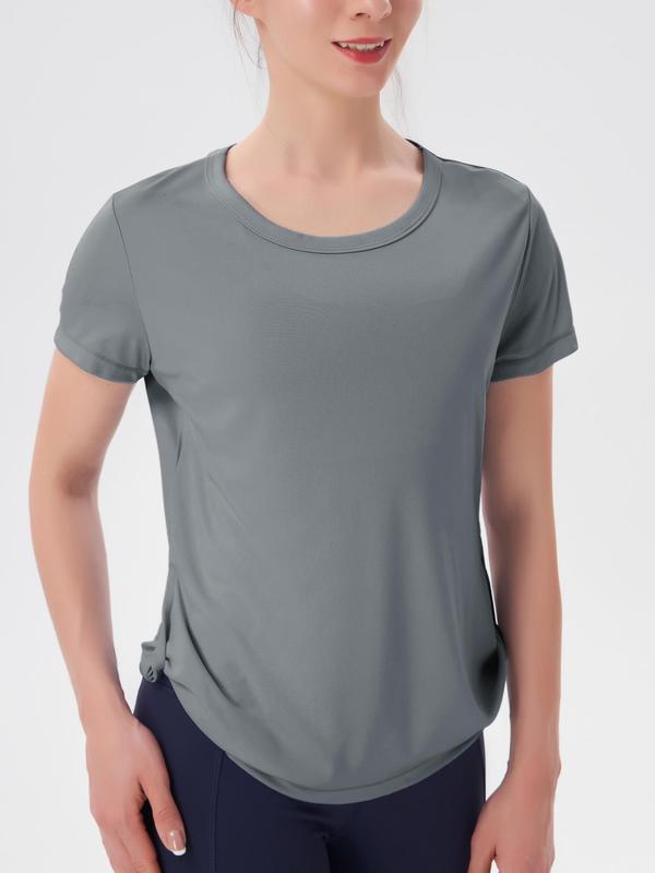 Women's Plain Cut Out Round Neck Sports Tee, Casual Breathable Lightweight Quick Drying Moisture Wicking Sports T-shirt for Yoga Gym Workout Running, Ladies Sportswear Clothing, Women's Summer Clothes