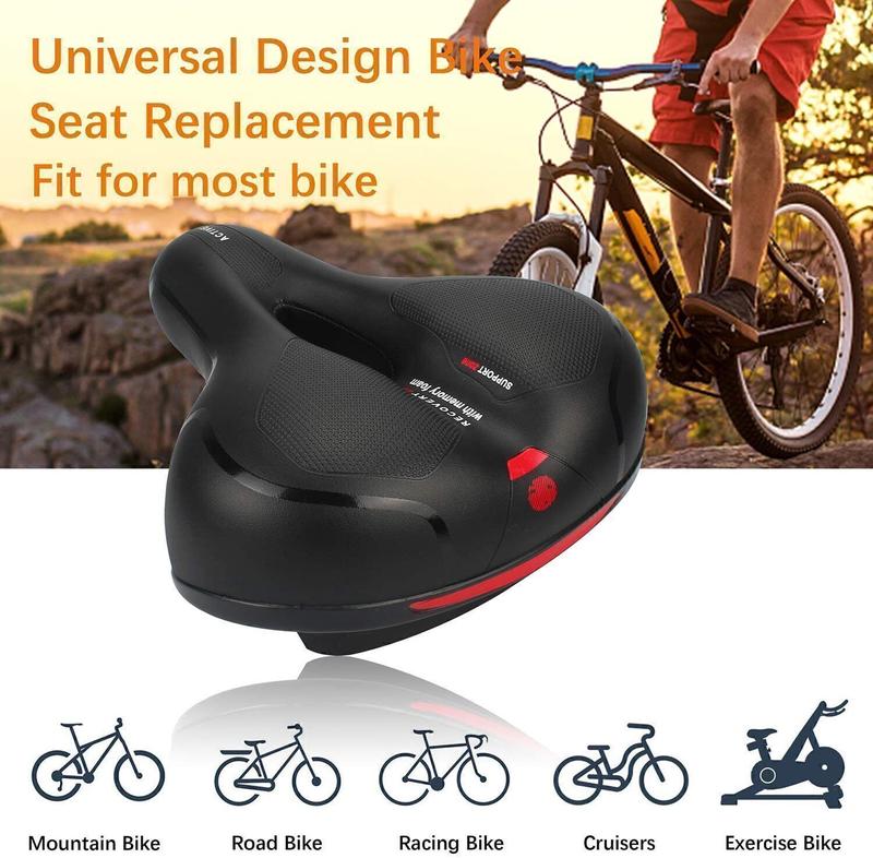 Mountain Bike Bicycle Seat Saddle Replacement, Wide Big Bum Gel Sporty School City Bike Pad Saddle Air Cushion Breathable Spring Design Protection