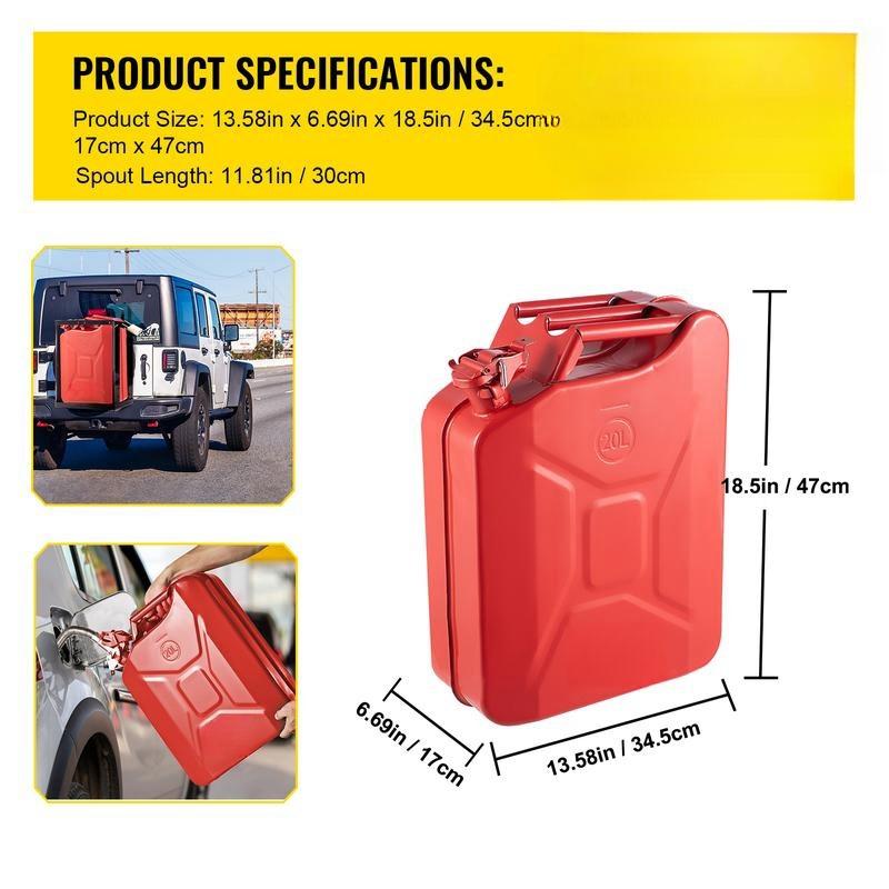 Fuel Can, 5.3 Gallon   20 L Portable Jerry Gas Can with Flexible Spout System, Rustproof ＆ Heat-resistant Steel Fuel Tank for Cars Trucks Equipment, Red， Authentic NATO Jerry Can and Spout System